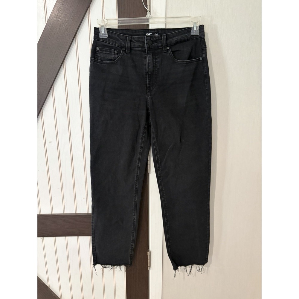 OAT NY Black High Waist Tapered Relaxed Jeans Raw Hem Womens 6/28 x 26 Inseam